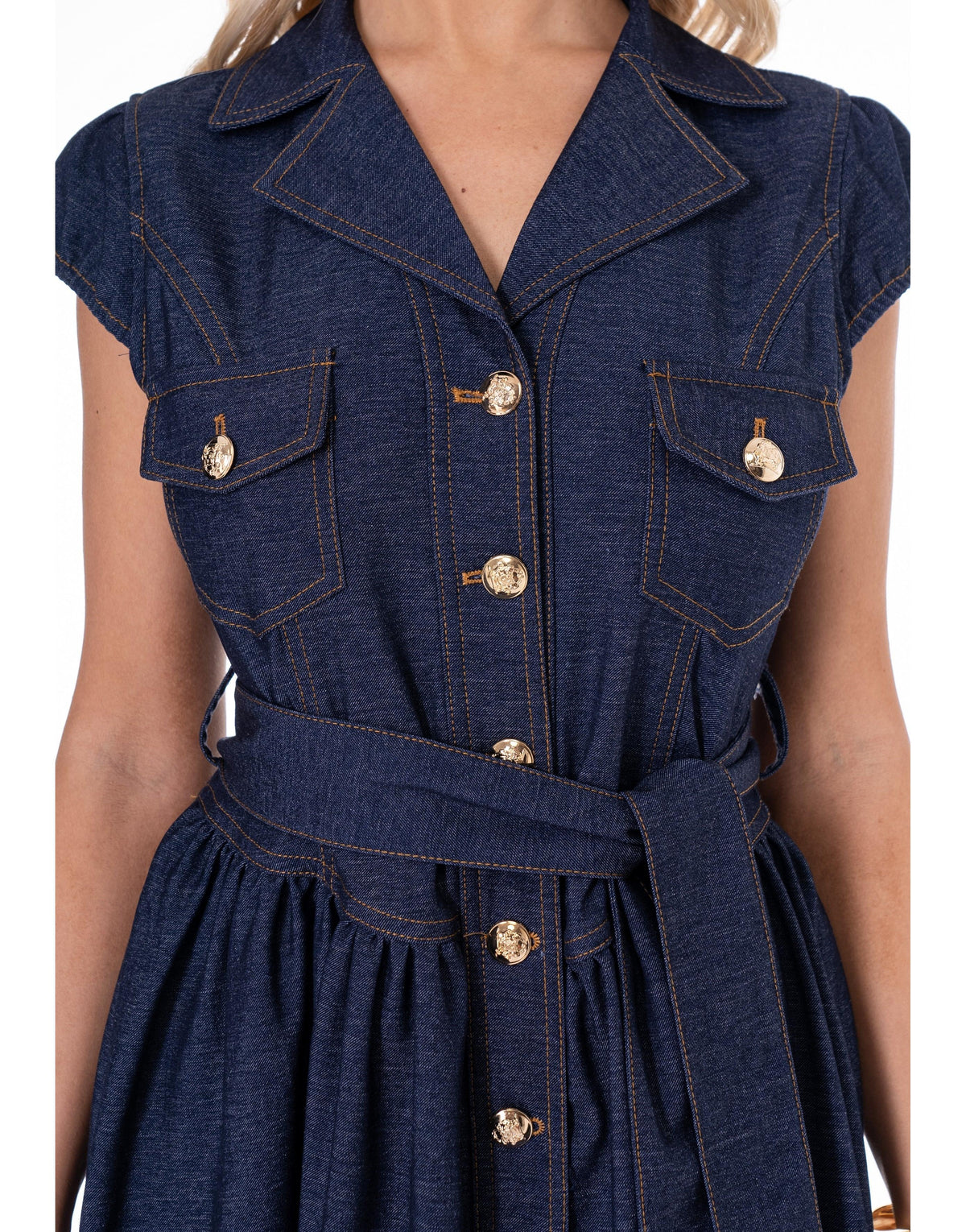 Button-Up Denim Midi Dress