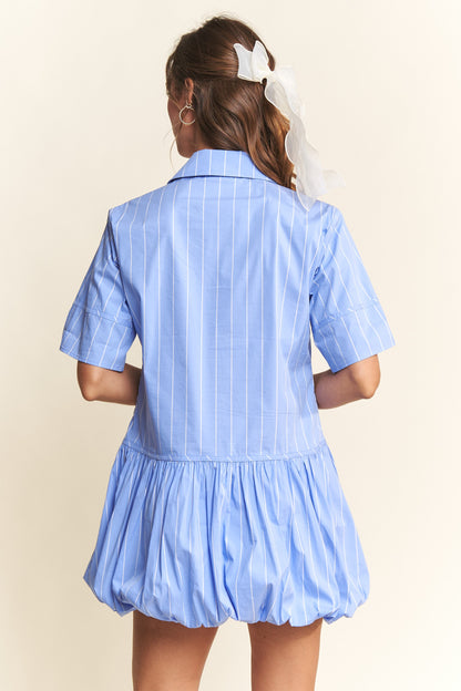 Blue Pinstripe Bubble Mini Dress
