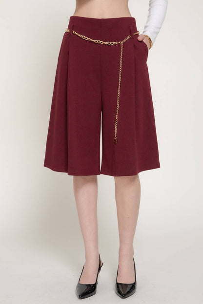 High Waist Knit Short with Chain Belt