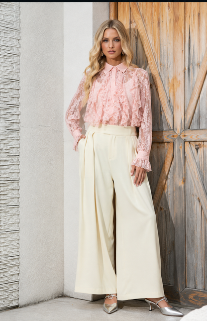 The Rosé Ruffle Lace Top