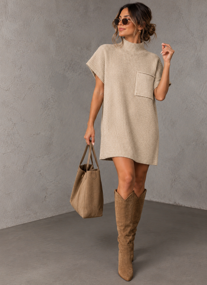 Ribbed Mock Neck Sweater Dress.