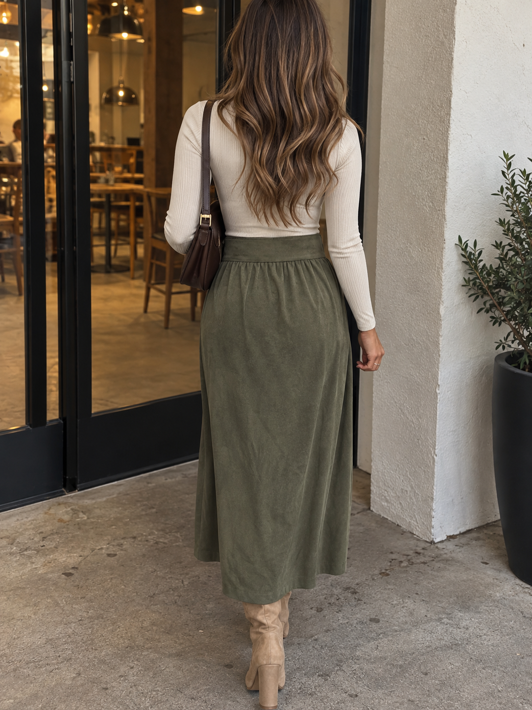 The Sage Suede Pleated Skirt
