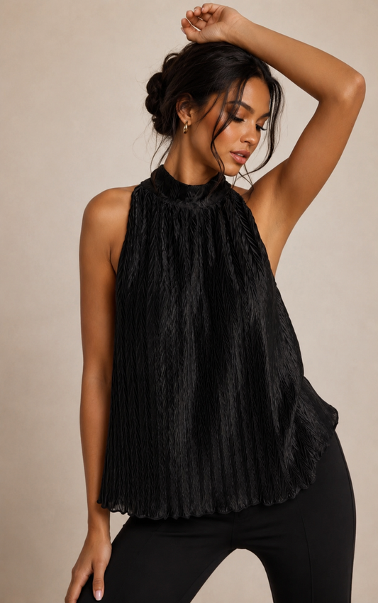 The Noir Pleated Halter Top
