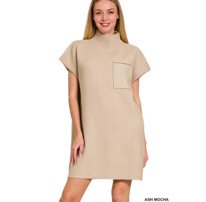 Ribbed Mock Neck Sweater Dress.