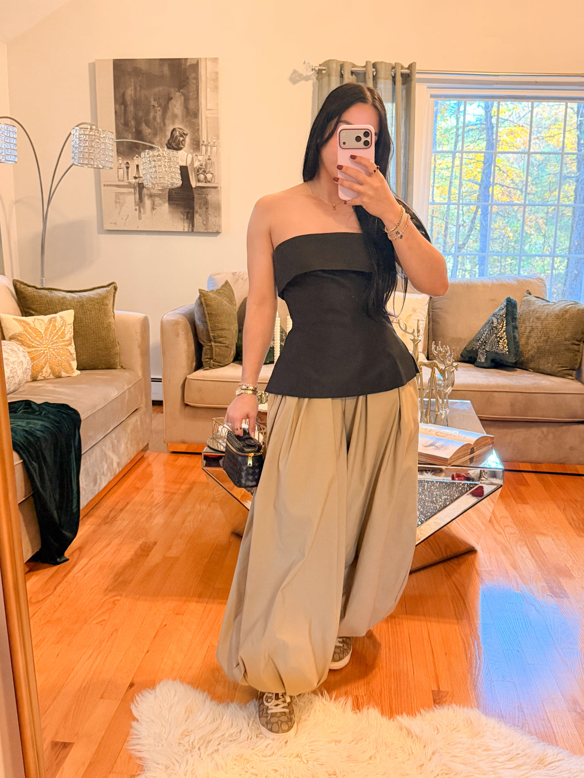 Wide Balloon Hem Long Pants
