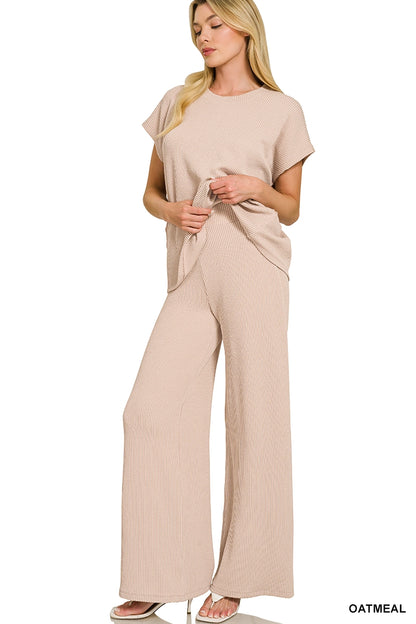Zenana Oatmilk Ribbed Lounge Set