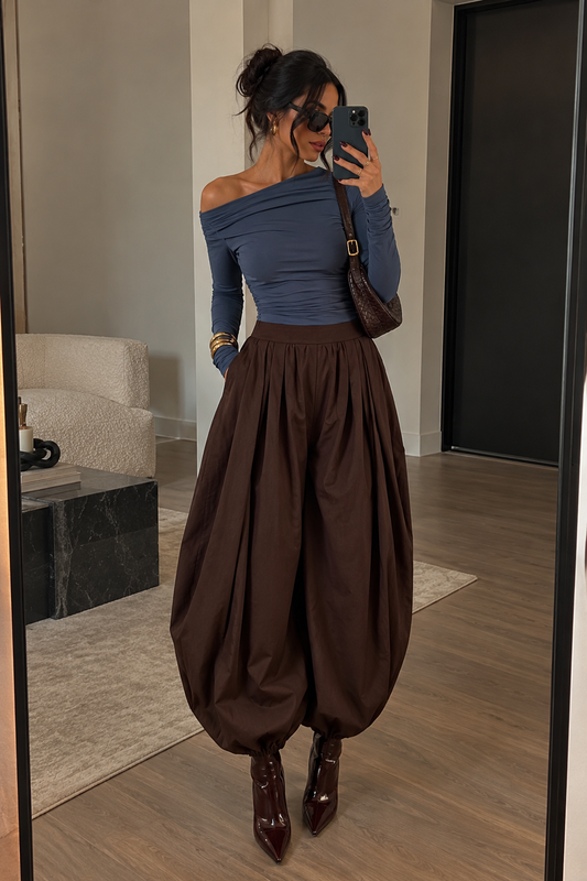 Wide Balloon Hem Long Pants