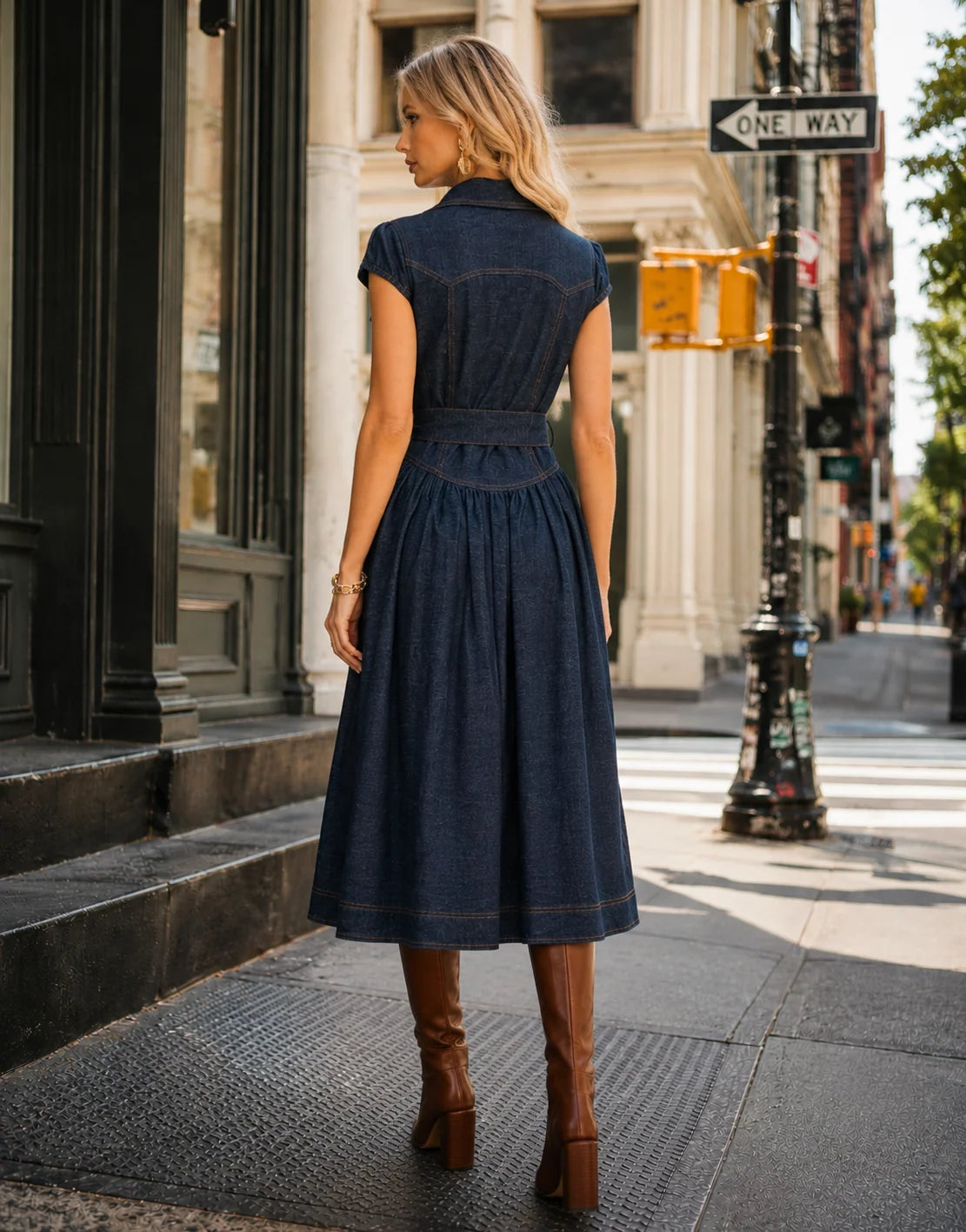 Button-Up Denim Midi Dress