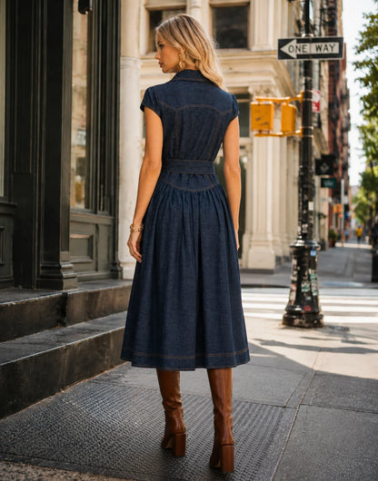 Button-Up Denim Midi Dress