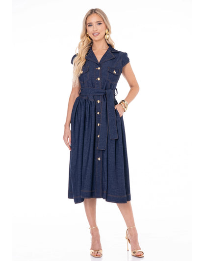 Button-Up Denim Midi Dress
